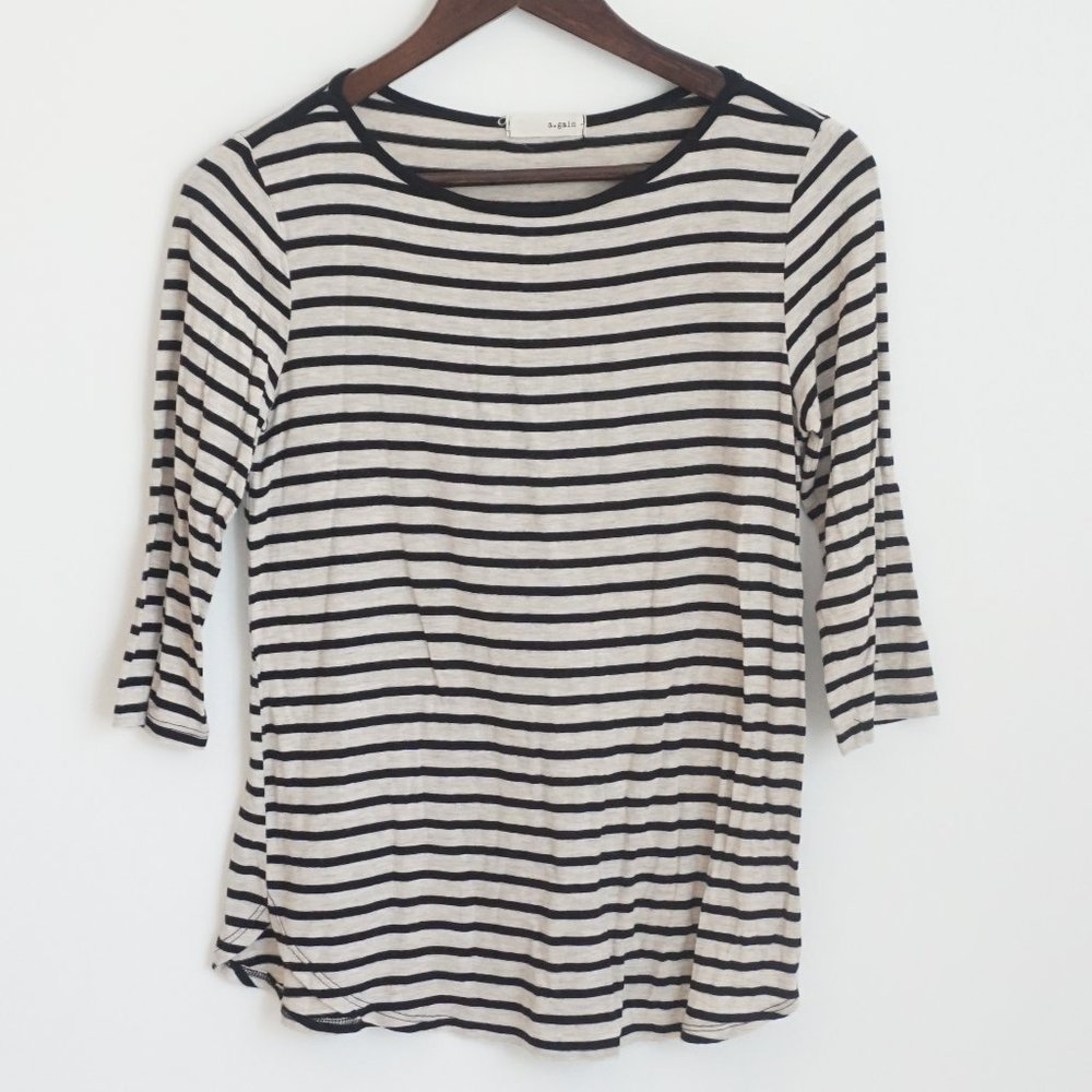 Black Cream Striped Quarter Sleeve Tee